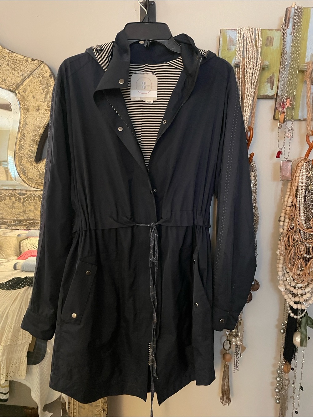 Hei Hei Women's Black Hooded Utility Parka Jacket